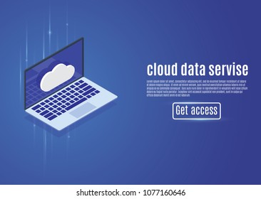 Cloud data storage, web hosting, isometric server vector illustration on a blue background.computer.