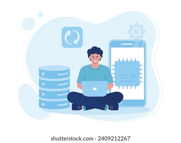cloud data synchronization  trending concept flat illustration