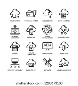 CLOUD DATA TECHNOLOGY LINE ICON SET