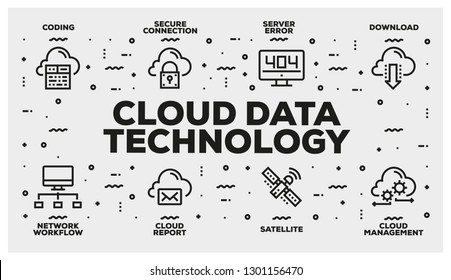 CLOUD DATA TECHNOLOGY LINE ICON SET