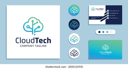 Cloud data technology logo and business card design inspiration template