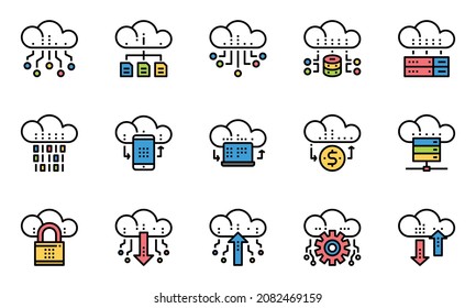Cloud Data Technology Services Icons Vector , Network, Database, Download,