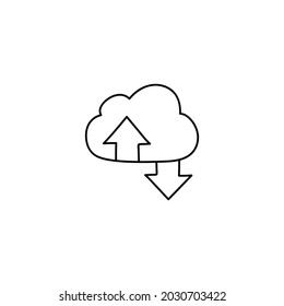 Cloud data traffic icon in flat black line style, isolated on white background 