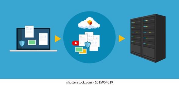 Cloud Data Transfer Content Migration And Backup, File System Sync, And Data Transfer Vector Flat Illustration