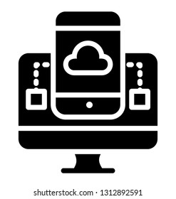 Cloud data transfer glyph icon 