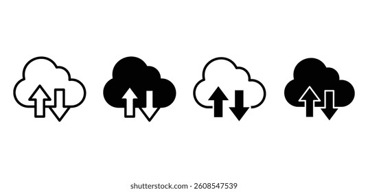 Cloud Data Transfer Icons Black and White Up and Down Arrows in Cloud Shapes Vector Design