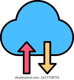 Cloud Data Transfer Line Filled Vector Icon Design