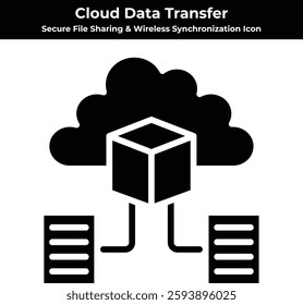 Cloud Data Transfer and Secure File Sharing Icon. Wireless Synchronization, Document Exchange, and File Transfer Symbol for Digital Storage and Backup Solutions.