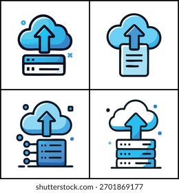 Cloud data upload icons with transparent background
