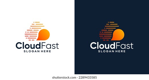 Cloud Data Vector logo for technology data service with fast or speed in uploading to cloud storage logo design vector illustration. icon,  symbol, creative, logotype.