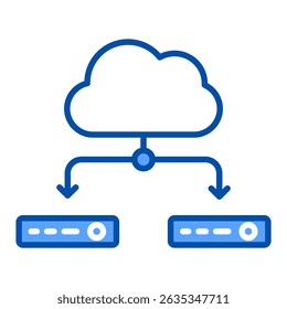 Icono de color azul de la base de datos de la nube. Diseño simple del icono del Vector en estilo azul del color. Formato de Vector editable