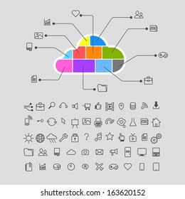 Cloud database computing infographics icons set
