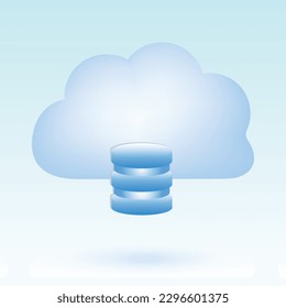 Cloud and database. Cute pastel cartoon of cloud computing, cloud network and technology symbol. 3D vector illustration isolated on blue background.