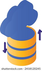 Cloud Database Data Transaction commit isometric Concept, Server and Storage Transmission Vector Icon Design, Cloud computing and Internet hosting services Symbol, Remote DB Server stock illustration,