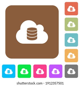 Cloud database flat icons on rounded square vivid color backgrounds.