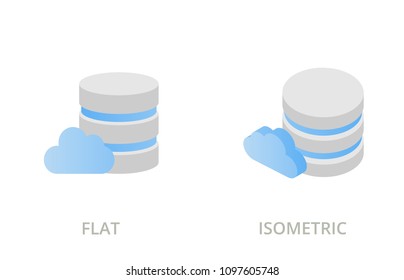 Cloud database flat and isometric vector icons