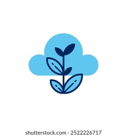 Cloud Database Icon Featuring Growing Plant for Sustainable Innovation