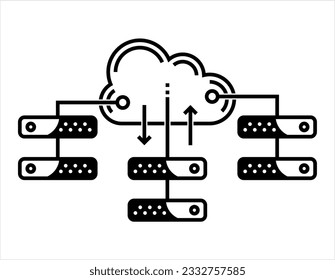 Cloud Database Icon, Online Database Download Upload, Backup Storage Vector Art Illustration