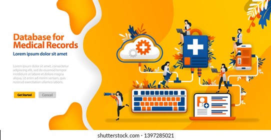 Cloud Database For Medical Records And Hospital Communication Systems Connected In Wifi, Smartphones And Laptops .vector Illustration Concept Can Be Use For Landing Page,  Ui, Web, Mobile App, Poster