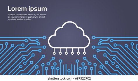 Cloud Database Over Computer Chip Moterboard Background Data Center System Concept Banner Vector Illustration