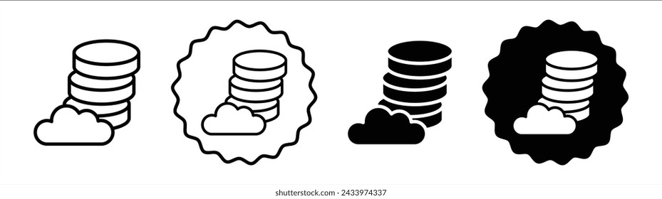 Cloud database set in black and white color. Cloud database simple flat icon vector