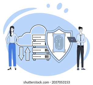 Cloud data.Secure cloud storage.Secure data transfer.Flat vector illustration.