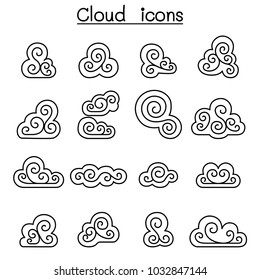 Cloud, Decoration cloud, abstract cloud icon set in thin line style