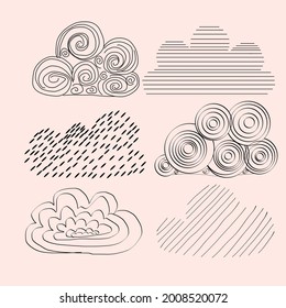 Cloud, Decoration cloud, abstract cloud icon set. Abstract cloud vector line art illustration