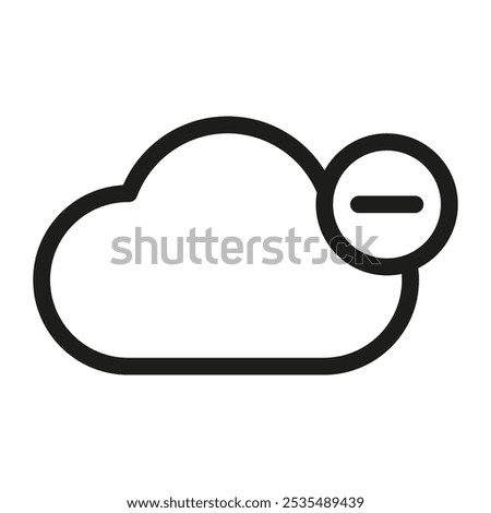 Cloud delete icon. Storage removal symbol. Cloud with minus sign. Black outline vector.