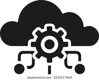 Design de silhueta de implantação em nuvem representando conceitos de tecnologia e processamento de dados