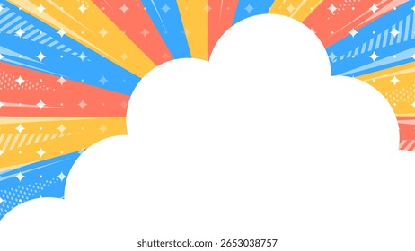 Quadro de fundo de design de nuvem, sunburst, linhas radiais e decoração de luz