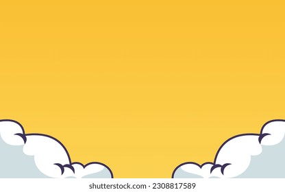a cloud design with a comic theme with an isolated yellow background, copy space area