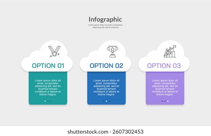 Cloud Design Infographic 3 Options for Success. Slide, Presentation, Data and Plan. Vector illustration.