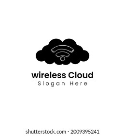 cloud design logo concept with wireless object flat style black and white color background