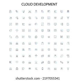 cloud development icons, signs, outline symbols, concept linear illustration line collection