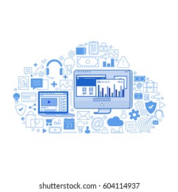 Cloud of digital computing capabilities minimalistic illustration
