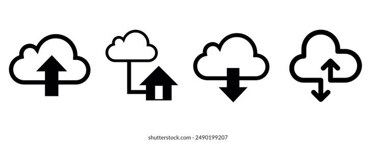 CLOUD DIGITAL ICONS,solid black and line icons vector symbols used for web,design,banner,poster etc.