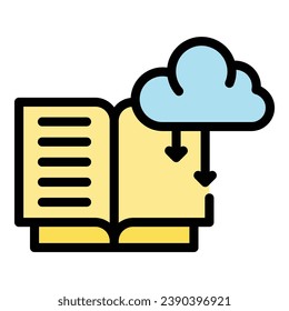 Cloud digital reading icon outline vector. Online book. Study education color flat