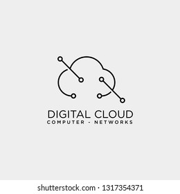 cloud digital technology line logo template vector illustration