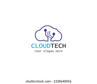 Cloud Digital technology line logo template vector