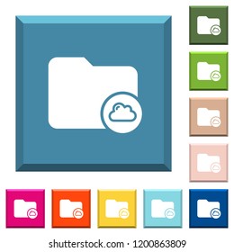 Cloud directory white icons on edged square buttons in various trendy colors