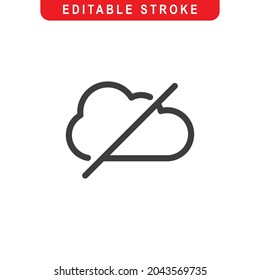 Cloud Disabled Outline Icon. Cloud Not Found Line Art Logo. Vector Illustration. Isolated on White Background. Editable Stroke