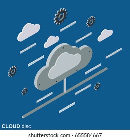 Cloud disc flat 3d isometric vector concept illustration