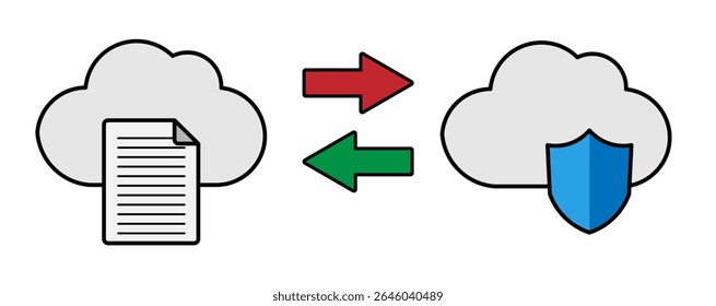A cloud document arrow shield security data transfer protection digital icon vector illustration, This content was created using vector drawing tools and software, not generated by AI
