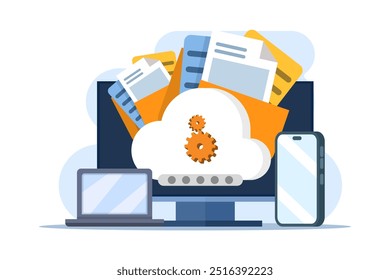 Cloud document security concept, Data stored on secure cloud servers, Cloud storage with password protection, Data security, background vector illustration.