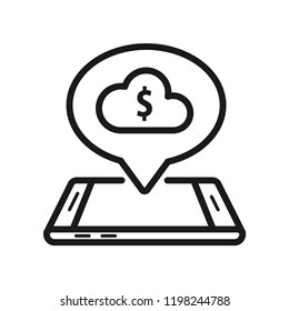 Cloud dollar icon on smartphone, gadget, mobile device. Simple flat design. Isolate on white background.