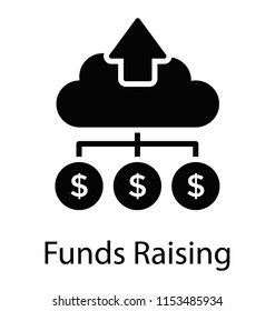 
A cloud with the dollar network and upward arrow characterizing fundraising 
