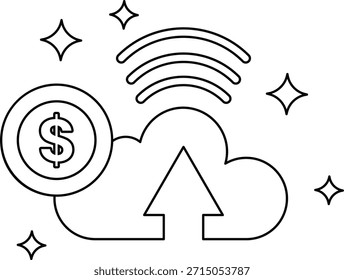 Eine Wolke mit einem Dollarzeichen darauf. Das Dollarzeichen zeigt nach oben