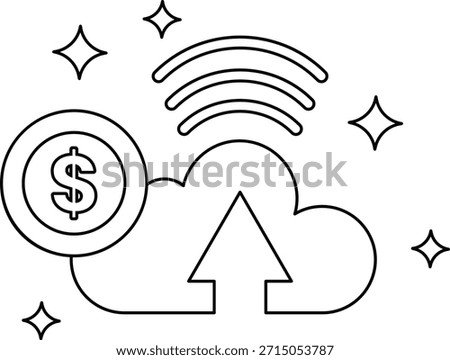 A cloud with a dollar sign on it. The dollar sign is pointing upward