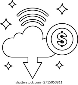 Eine Wolke mit einem Dollarzeichen darauf. Das Dollarzeichen ist auf einer Wolke, die untergeht